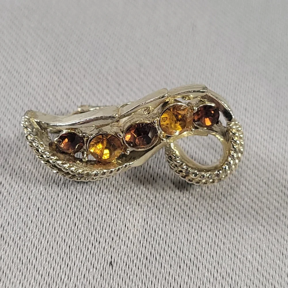 Vintage‎ Coro Gold Tone Honey Cognac Rhinestone Swirl Clip On Earrings